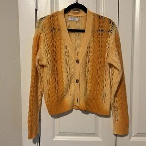 Naadam Cashmere Cardigan Yellow Cable Knit Yellow V-Neck Lofty Ombre